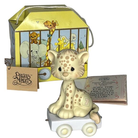 Precious Moments Birthday Train Lion 7 Yrs Old Porcelain Leopard Figurine Enesco - Picture 1 of 6